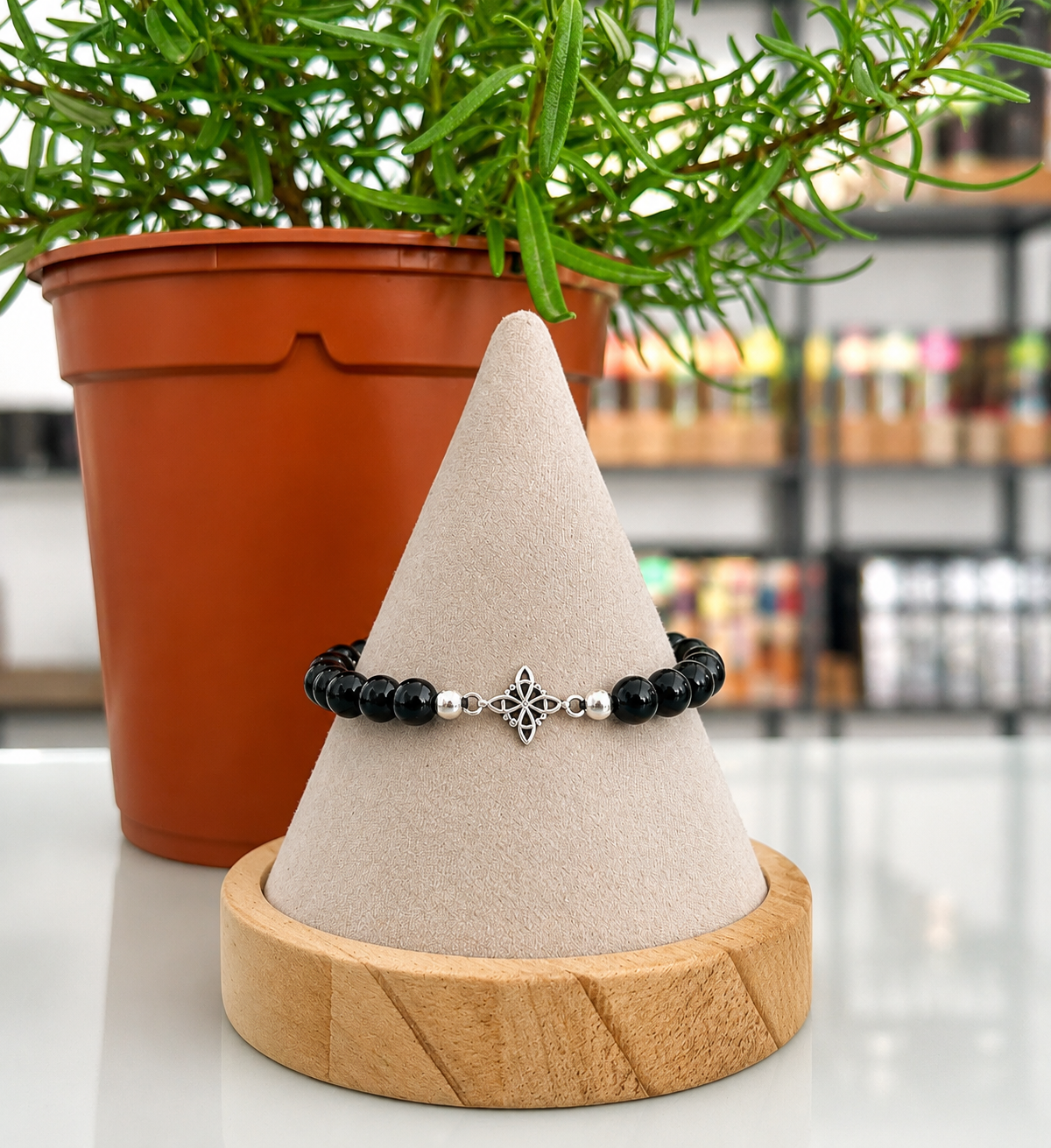 Pulsera nudo de bruja y onix (plata 925)