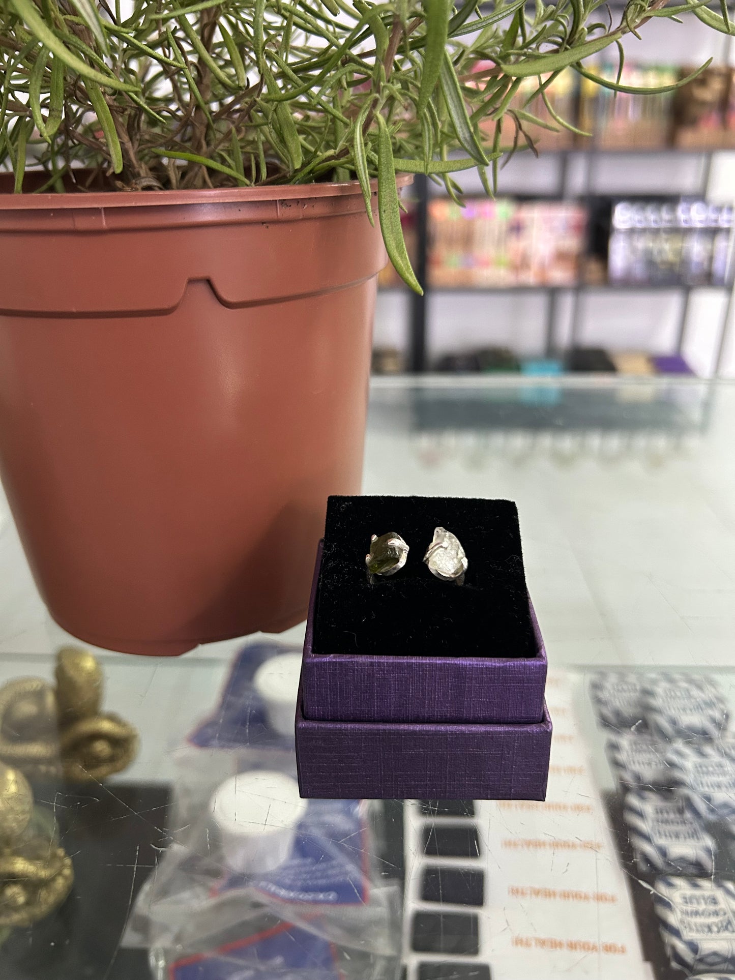 Anillo moldavita con herkimer (plata 925)