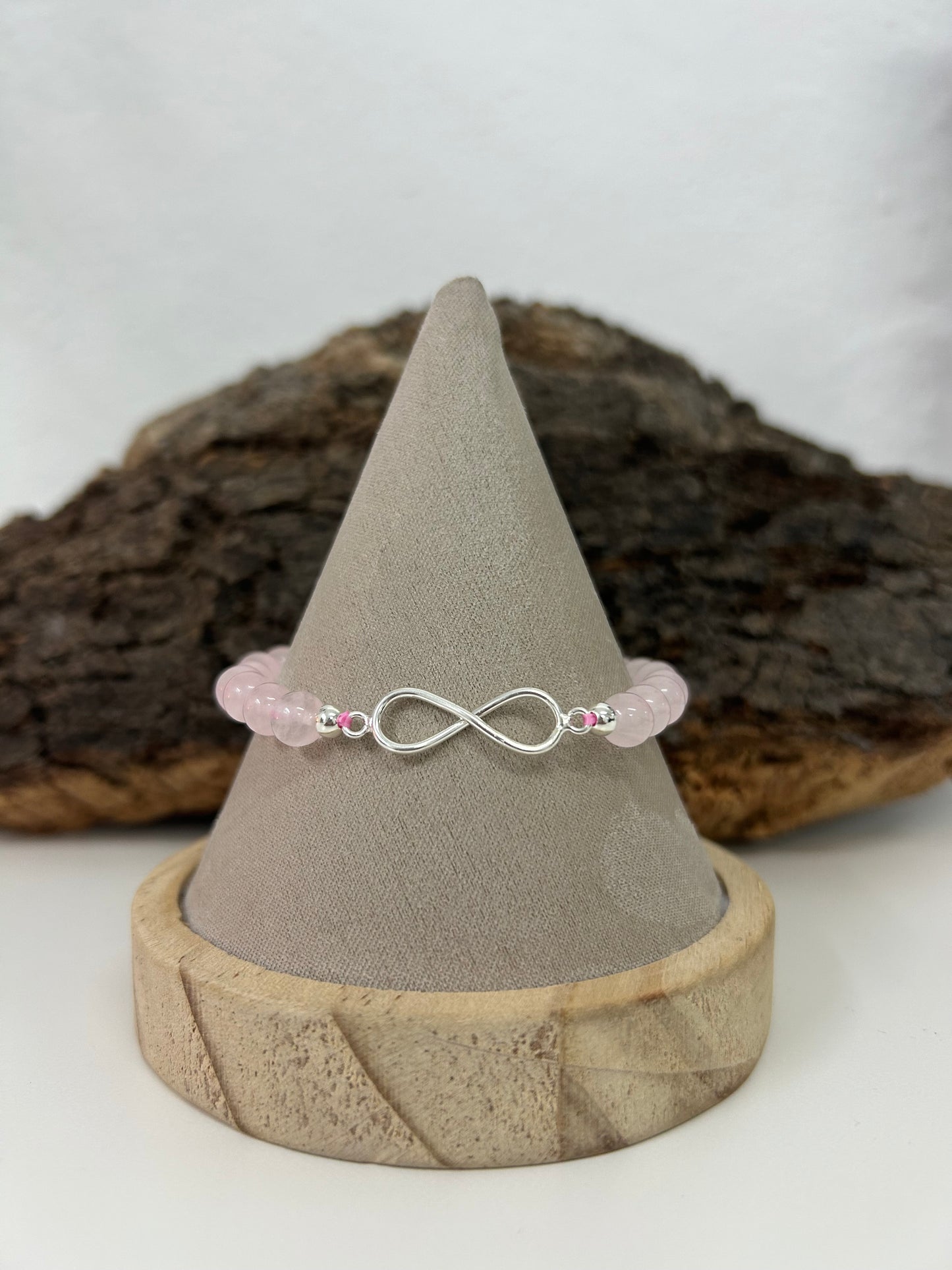 Pulsera infinito con cuarzo rosa (plata925)