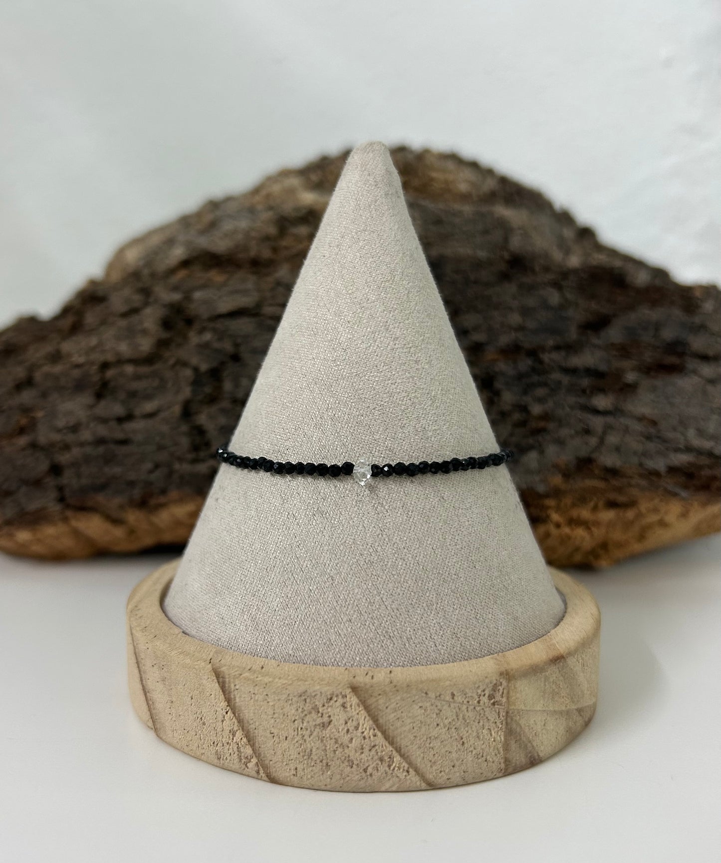 Pulsera facetada de turmalina negra y herkimer (plata 925)