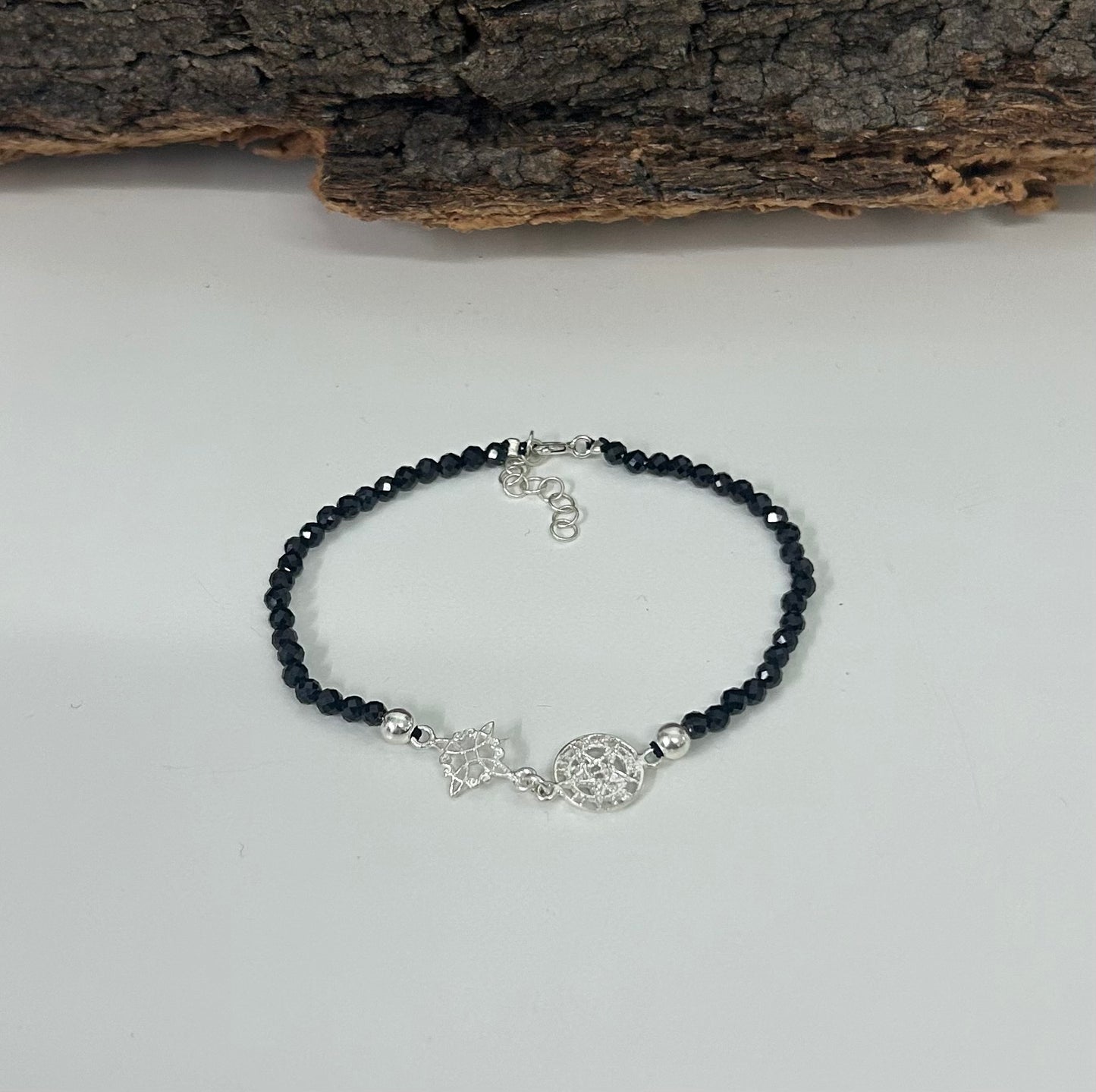 Pulsera doble protección con turmalina negra (plata 925)