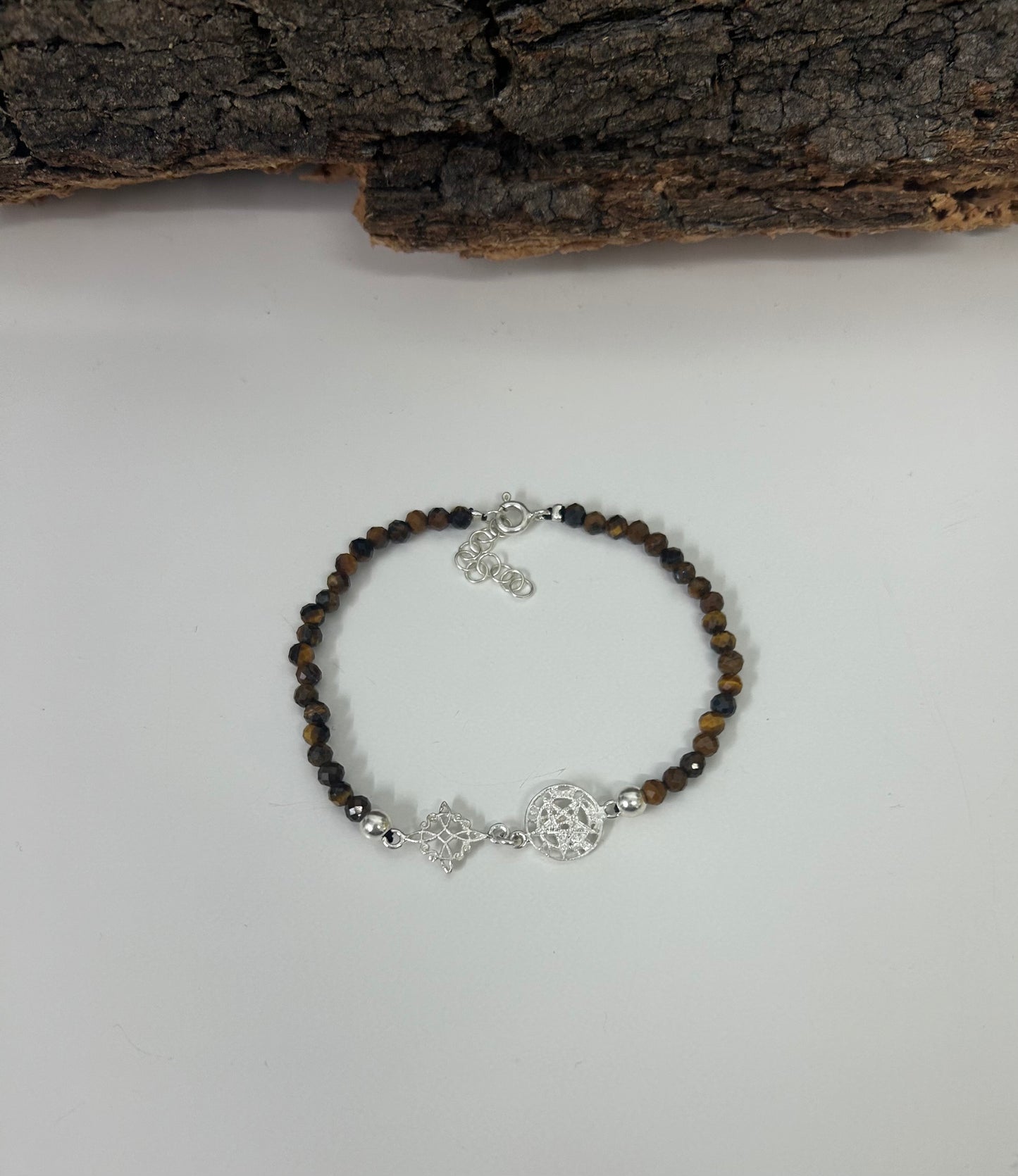 Pulsera doble protección con ojo de tigre (plata 925)