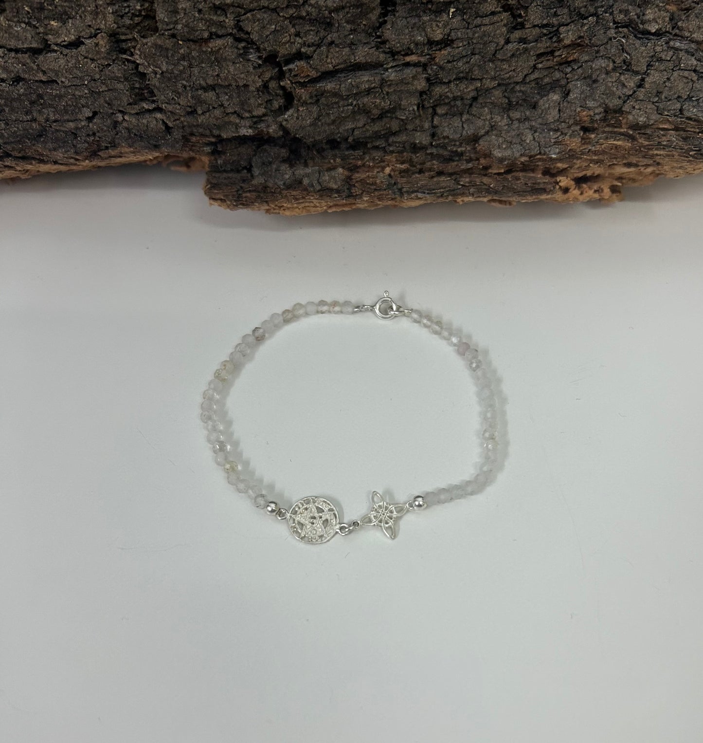 Pulsera doble protección con cuarzo cristal (plata 925)