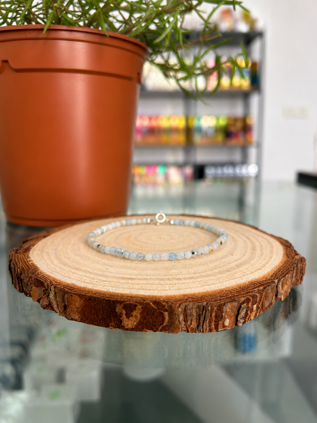 Pulsera de calcedonia azul facetada (plata 925)