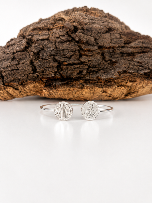 Doble protección de San Benito y San Judas (plata 925)