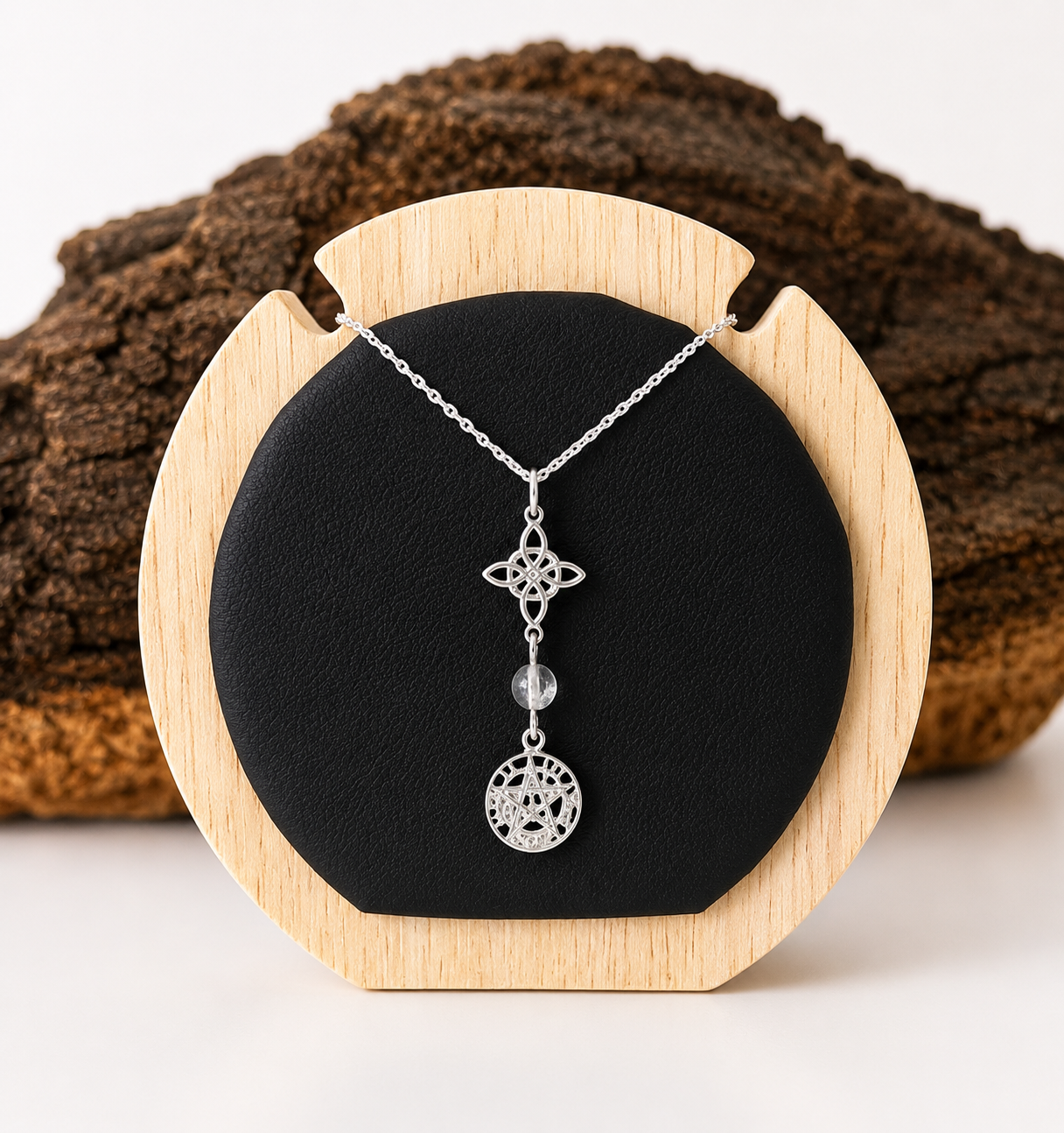 Colgante doble protección mini con cuarzo cristal (plata 925)