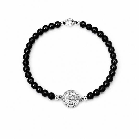 Pulsera de San Benito y turmalina negra (plata 925)