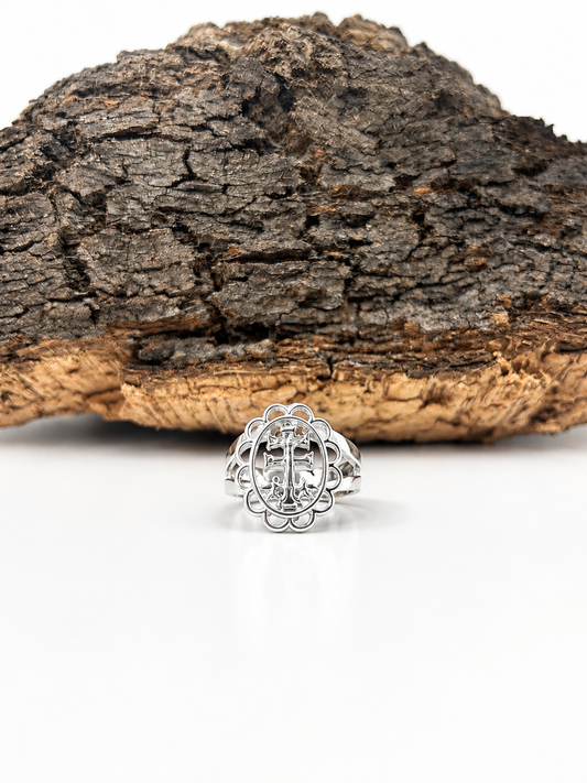 Anillo ajustable cruz de caravaca (plata 925)