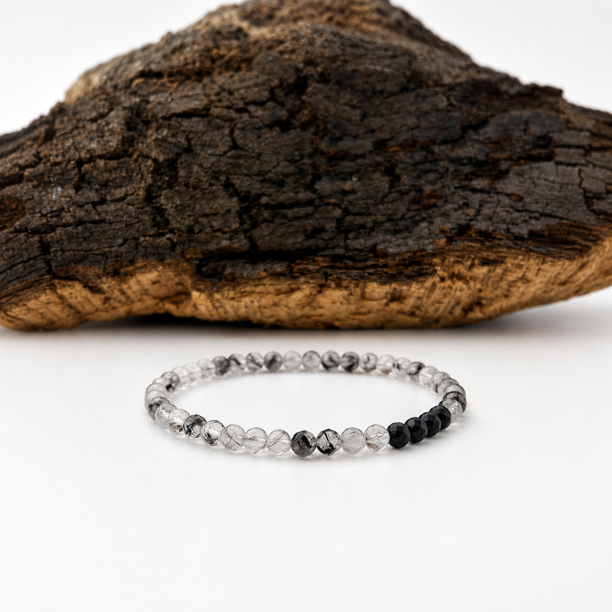 Pulsera elástica de cuarzo turmalinado facetado