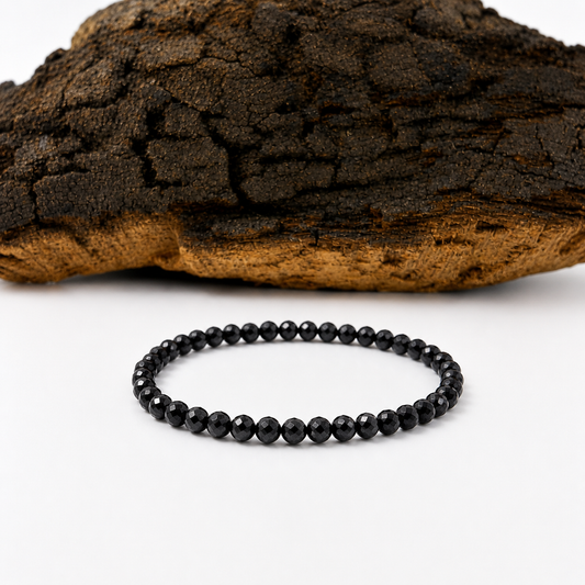 Pulsera elástica de turmalina negra facetada