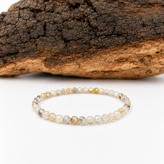 Pulsera elástica de cuarzo rutilado facetado