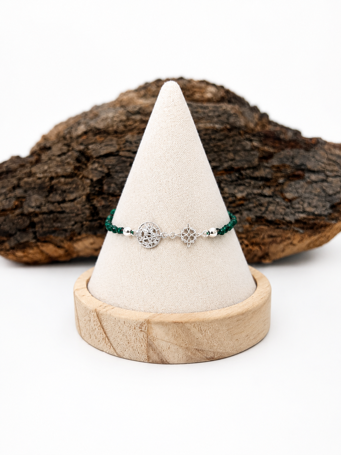 Pulsera doble protección con malaquita (plata 925)