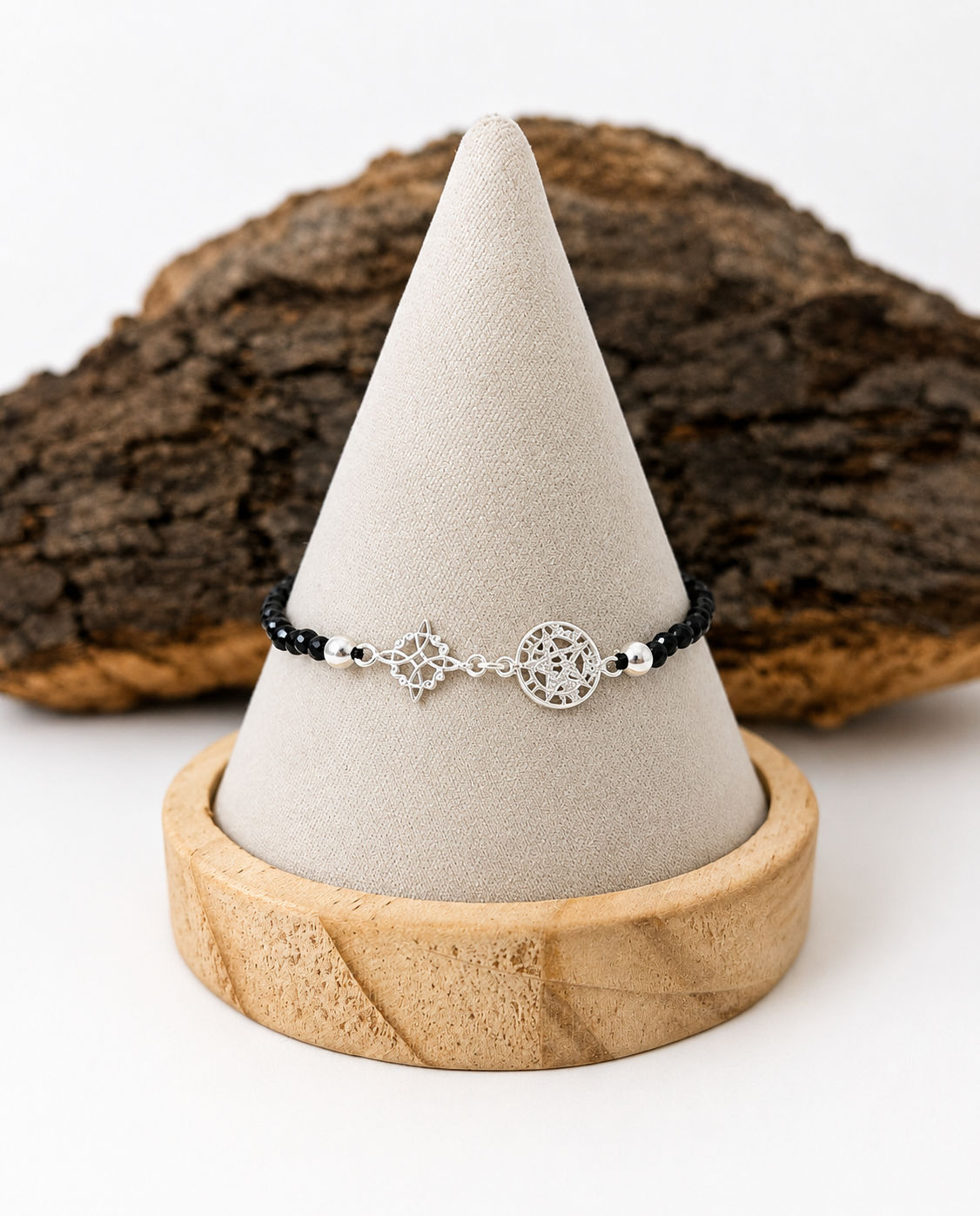 Pulsera doble protección con turmalina negra (plata 925)