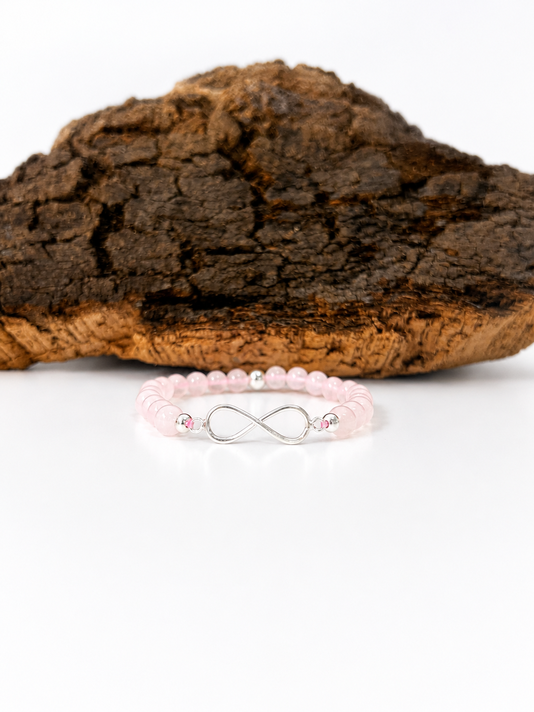 Pulsera infinito y cuarzo rosa (plata 925)
