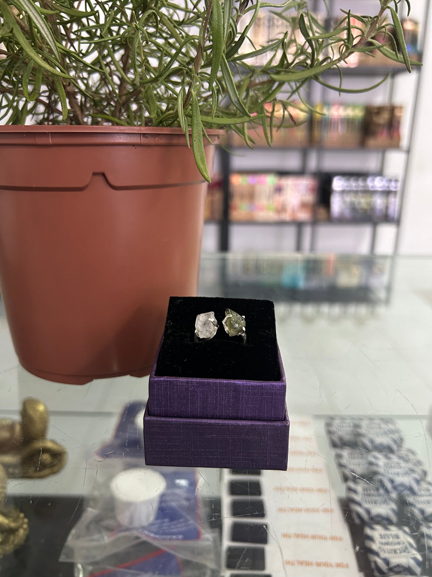 Anillo moldavita con herkimer (plata 925)