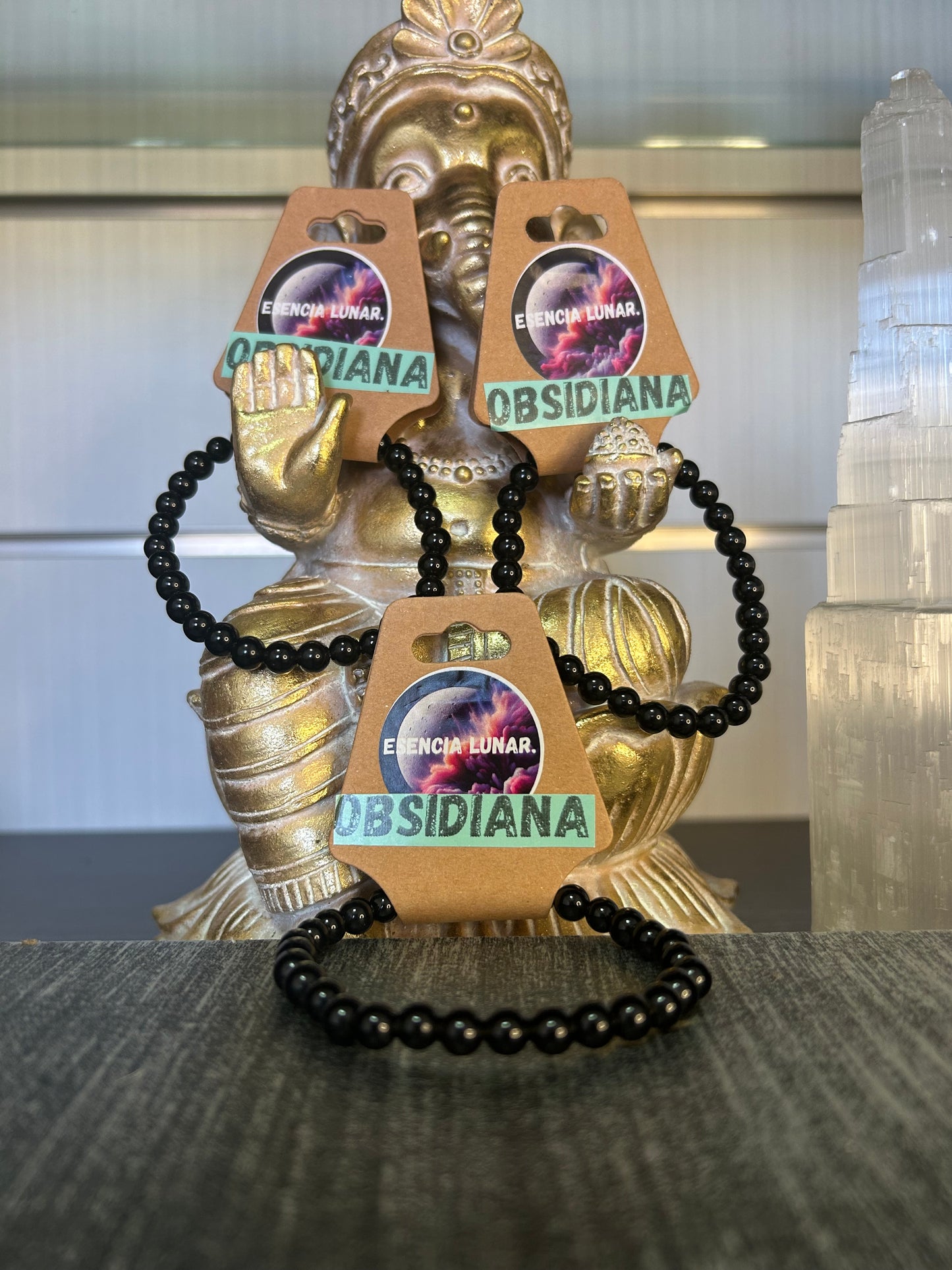 Pulsera de obsidiana negra 6mm.