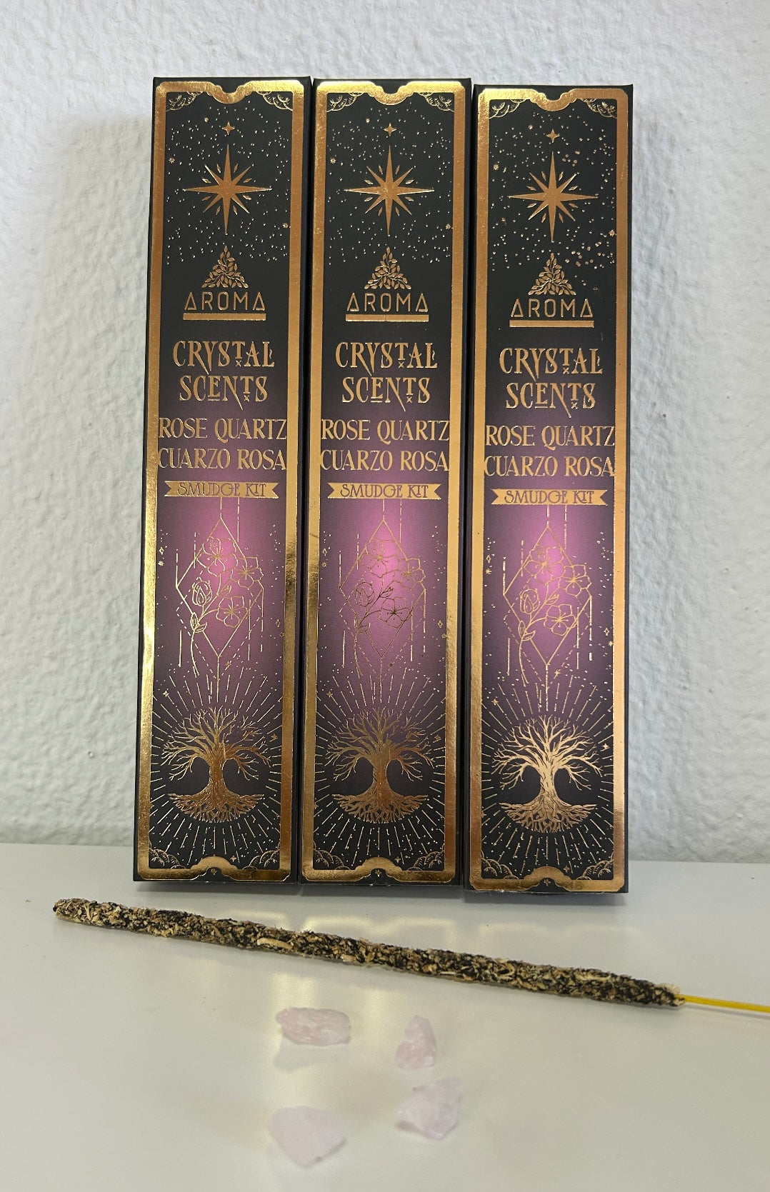 Incienso Mineral Cuarzo Rosa.