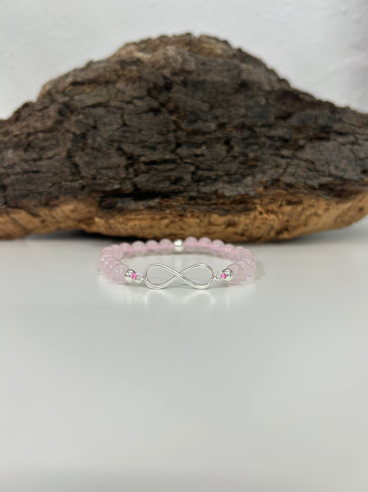 Pulsera infinito con cuarzo rosa (plata925)