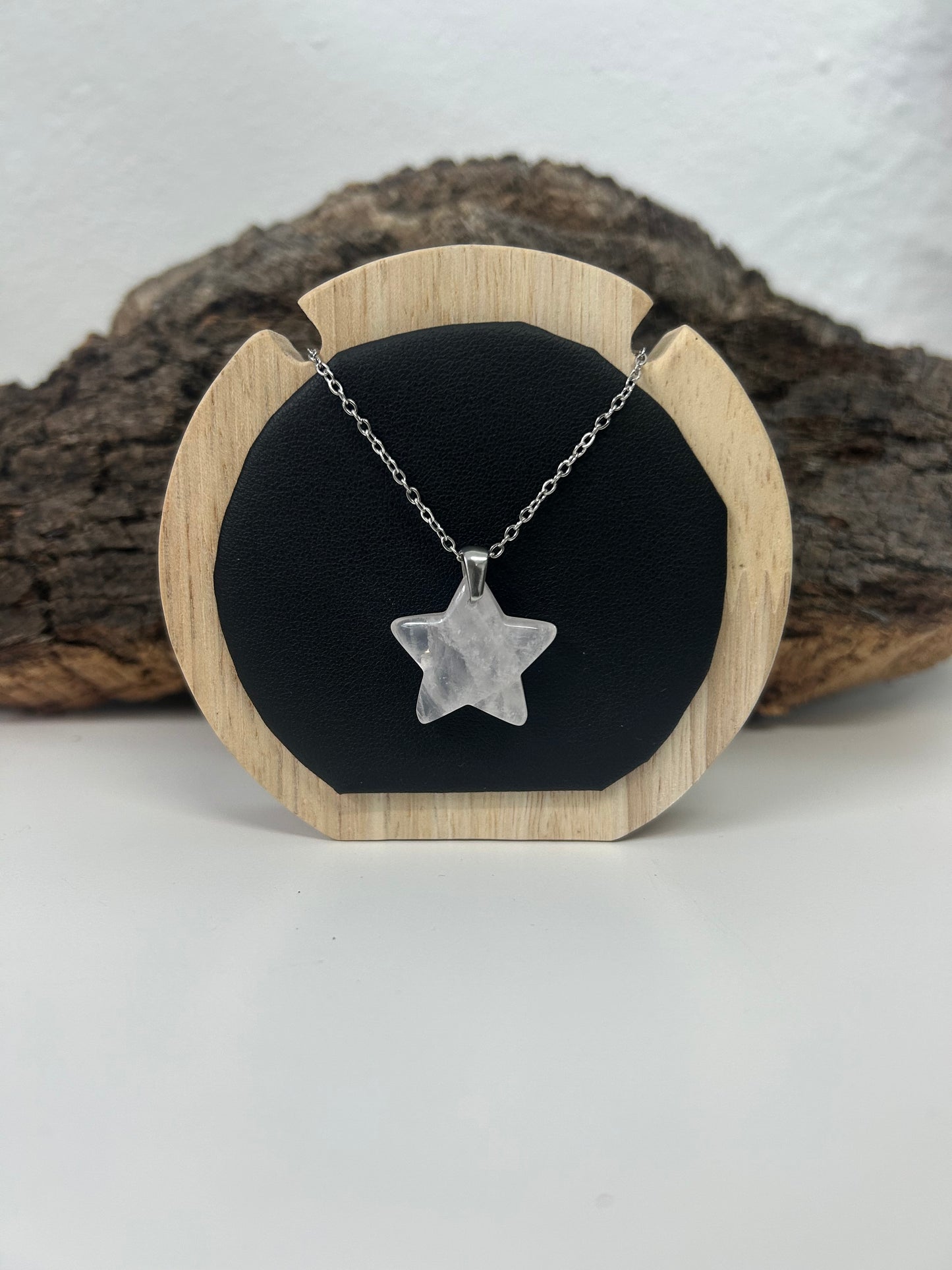 Colgante estrella cuarzo rosa (acero)