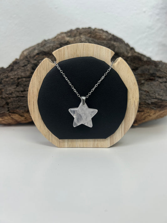 Colgante estrella cuarzo rosa (acero)