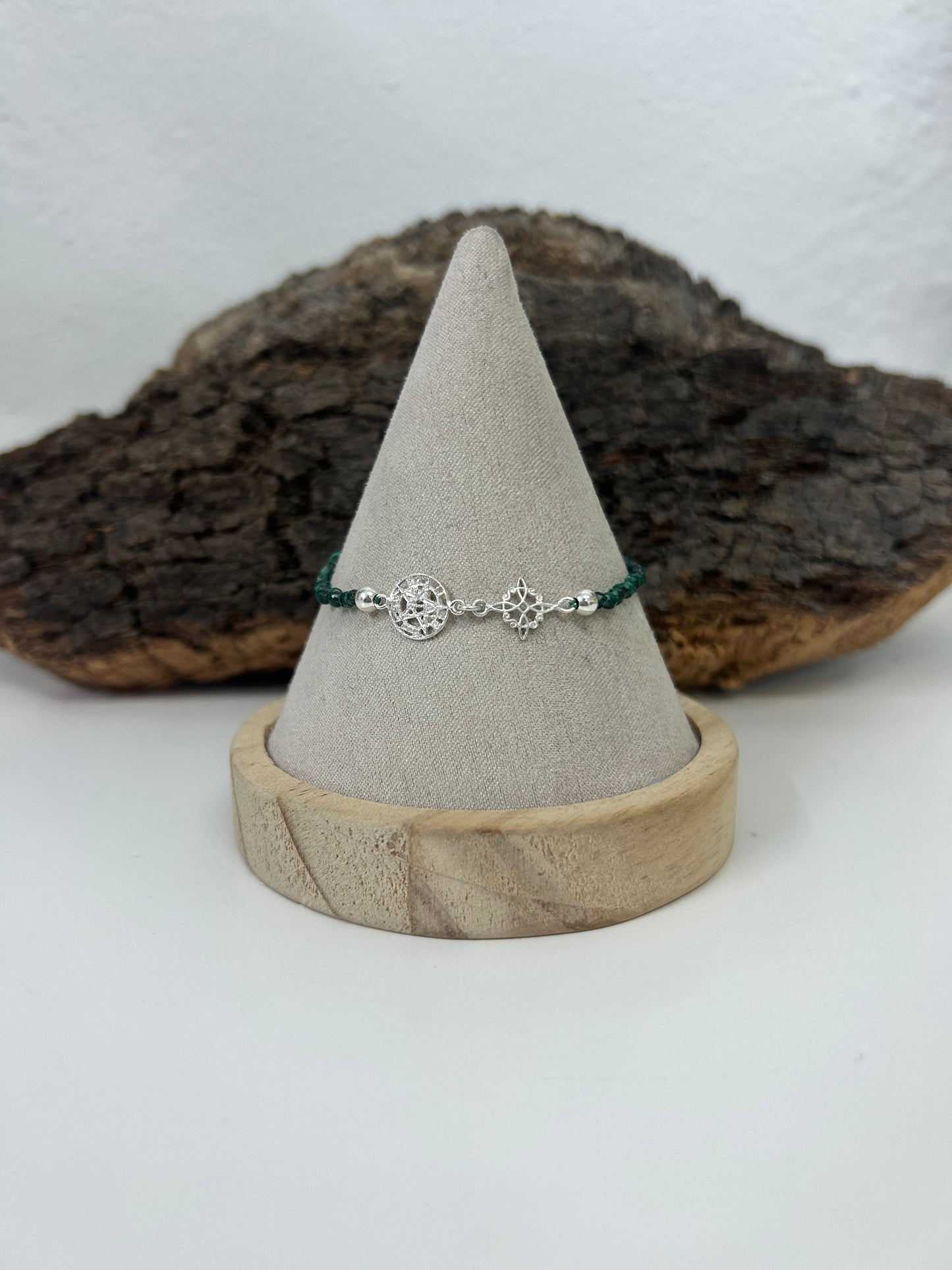Pulsera doble protección con malaquita (plata 925)