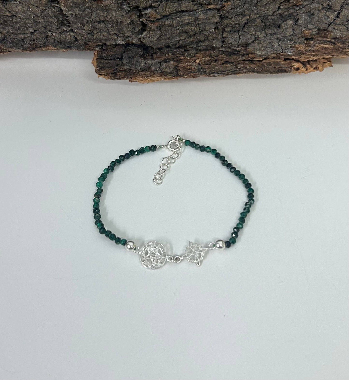 Pulsera doble protección con malaquita (plata 925)