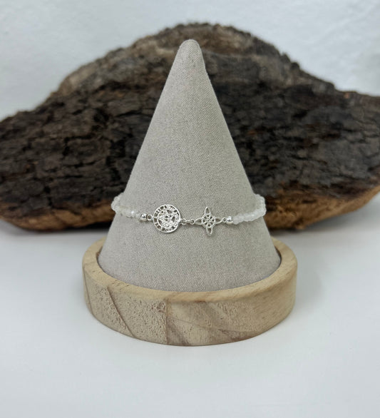 Pulsera doble protección con cuarzo cristal (plata 925)