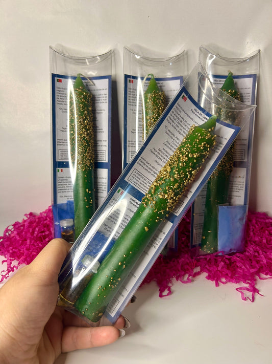 Vela ritualizada para el éxito en el comercio.